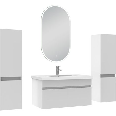 Ocean meubles simple vasque 80cm colonnex2 + vasque + miroir lumineux Blanc