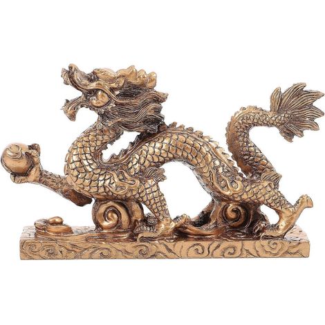 Statue de dragon en résine, ornement de richesse et de prospérité, figurine de dragon chinois porte-bonheur, décoration de bureau-15x8.5cm