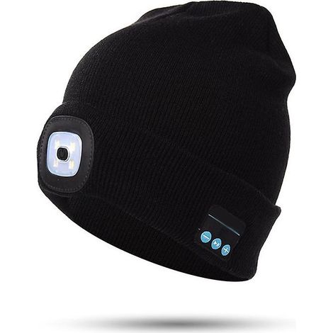 Bonnet Bluetooth avec lampe frontale LED rechargeable, chaud et tricoté, idéal pour l'hiver.
