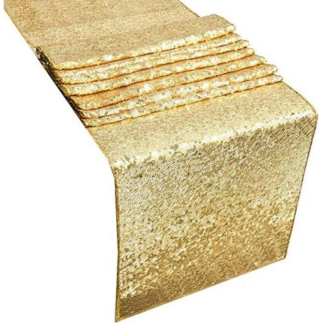 Nappe en fibre de polyester avec sequins dorés, dimensions 30 x 300 cm / 11,8 x 118,1 pouces, convient pour la décoration de table à la maison ou pour un mariage. (1/5)