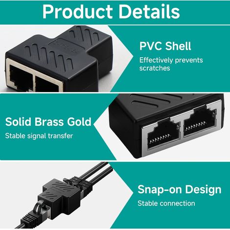 2 Pièces Doubleur RJ45, Adaptateur RJ45 1 vers 2, Câble Ethernet RJ45 pour Cat5 Cat5e Cat6 Cat7 Cat8, Répartiteur Câble Ethernet 100Mbps pour Ordinateur Cam Routeur (1/2)