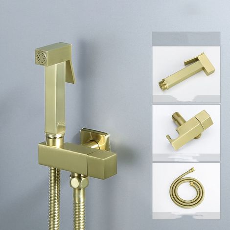 Pulvérisateur de Bidet, Kit Douchette WC en Laiton Pulvérisateur de Bidet à Main Mural Pulvérisateur de Toilette pour Bidet pour l'hygiène Personnelle, le Nettoyage des Toilettes (Brushed gold) (1/5)
