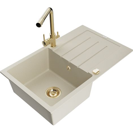 Mexen Bruno lavello da cucina in granito 1-vasca con scolapiatti e rubinetto Duero, beige - 6513-69-671600-50 (1/5)