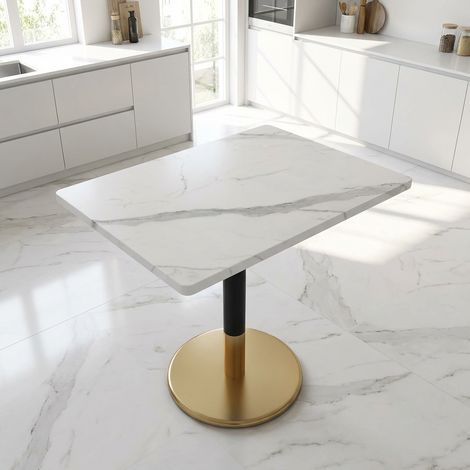 Esstisch 80x60 cm Weiß Schwarz aus MDF und Metall mit Marmoroptik, kompakt und pflegeleicht (1/5)