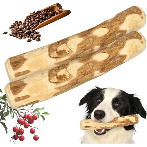 Lot de 2 bois de café pour chiens - Bois à mâcher naturel pour les soins dentaires et soulager le stress - Jouet à mâcher durable pour chiens de taille moyenne et grande - Sans caféine