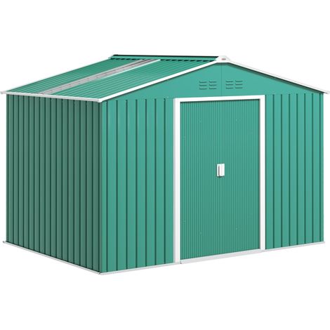 Casetta Box da Giardino Porta Attrezzi 277x195x192 cm con 2 Porte Scorrevoli Verde Scuro (1/5)