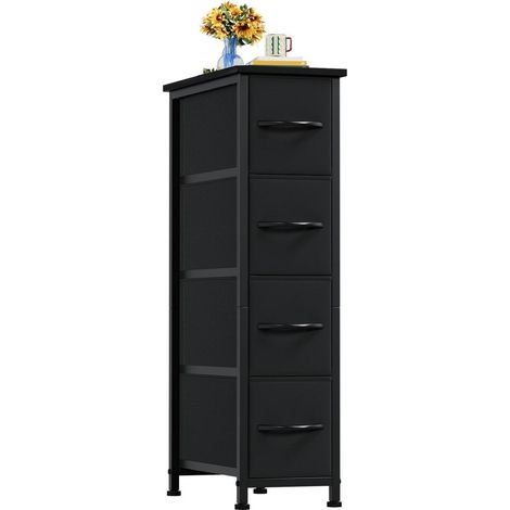 Schmale Kommode mit 4 Stoffschubladen, Schwarz, 48x20x75 cm (1/5)