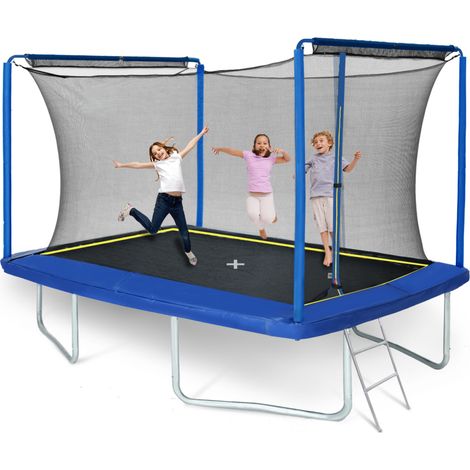 Rechteckiges Trampolin 244 x 366 cm (8x12 ft) – Großer Sprungbereich für den Garten mit Sicherheitsnetz – Blau und Stahl