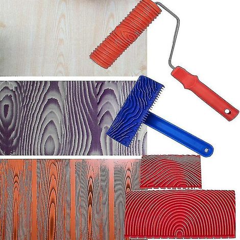 Outils pour peinture à effet bois, lot de 4 rouleaux à effet bois avec poignées, outil de texture P (RUI2024)