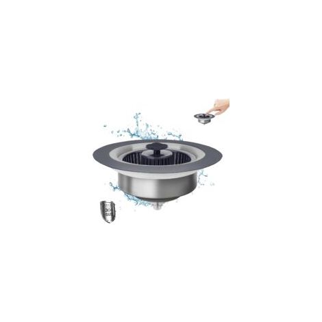 CREA Set di tappi di scarico per lavello da cucina 3 in 1 migliorato, in acciaio inox, con filtro anti-intasamento a scomparsa, per scarico standard da 3,5 pollici - Crezuo
