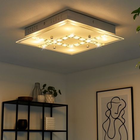 Plafoniera cristalli lampada soggiorno soffitto plafoniera vetro, alluminio, 4x LED 5W 400Lm bianco caldo, LxWxH 32x32x6,5 cm