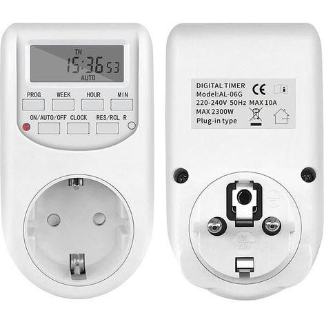 Timer programmabile, presa timer 230V 10A, interruttore timer digitale, spina UE (1 pezzo)