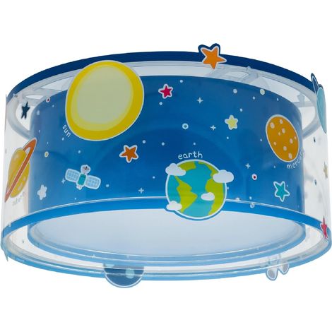 Plafonnier Enfant, Lampe de Plafond pour Chambre d’Enfant, Luminaire, Planets planètes système solaire Bleu, 41346M, E27-2 x 15W (1/5)