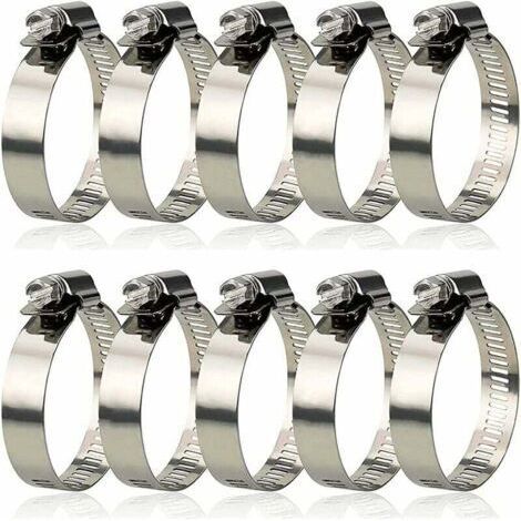 Collier de serrage, lot de 10. Collier de serrage réglable 27-51 mm en acier inoxydable 304. (1/5)