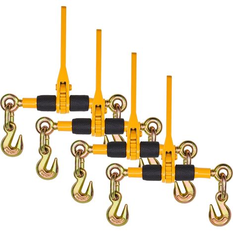 Tendeur à Cliquet pour Chaîne d'Arrimage 6,3-8 mm, Charge de Travail Sécurisée 1180 kg, Lot de 4, avec 2 Crochets de Préhension, Attaches pour Chaîne de Transport, Remorque, Camion à Plateau (1/5)