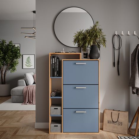 Appendiabiti Orlando, Goldkraft rovere/blu, 80 x 128.3 cm con 3 scomparti, Vicco