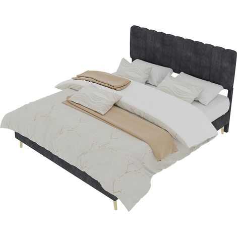 Lit moderne minimaliste rembourré 140×200cm gris,tête de lit souple,base basse sans rangement,mobilier multifonctionnel,vendu sans matelas (1/5)