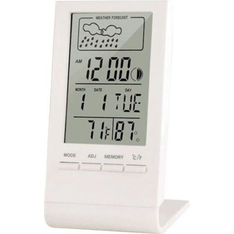 Station météo sans Fil, Thermomètre Hygromètre Baromètre Intérieur Extérieur, Horloge Numérique Réveil avec capteur extérieur Affichage Heure Date Jour Phase de Lune(Blanc) (1/4)