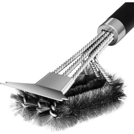 Brosse Nettoyage BBQ 18'' – 3 en 1 – Acier Inox – Tissée – Compatible Weber Gaz/Charbon/Électrique/Infrarouge (1/5)