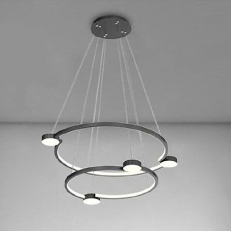 TrAdE Shop Traesio - Lampadario A Sospensione Led 60w 2 Cerchi Con Telecomando Design Moderno Nero 71125 - (1/4)
