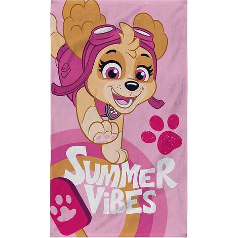 Serviette de plage enfant PAT PATROUILLE 70x120 cm 100% coton velours Rose