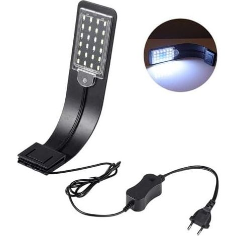ZVD - Iluminación para acuarios, tira LED para acuarios de agua dulce, luz ultrafina de 10 W IPX7, resistente al agua, con potente abrazadera y 24 LED de luz blanca y azul para acuarios de 30-60 cm.