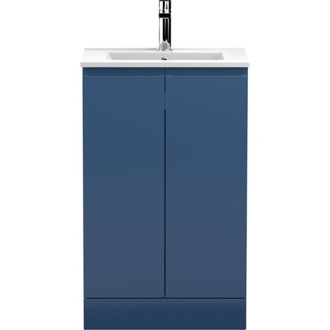 Hudson Reed Urban Floor Standing 2-Door Vanity Unit with Basin 2 Satin Blue - 500mm Wide (1/5)