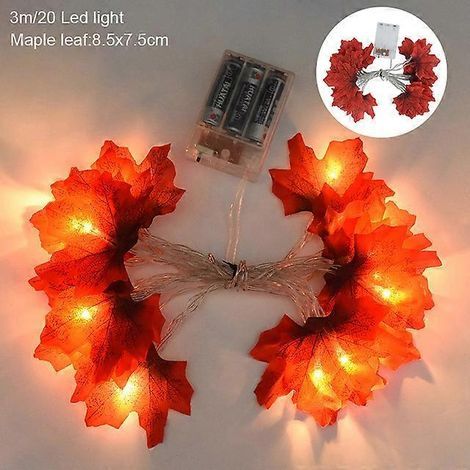 Guirlande lumineuse LED 3M 20 LED en forme de feuilles d'érable artificielles, guirlande féérique pour Noël, Thanksgiving, Halloween, décoration intérieure
