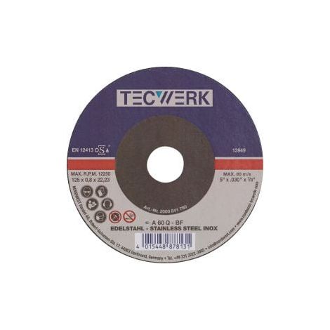 Disque à tronçonner D125x0,8mm courbé INOX Alésage 22,23mm TECWERK (1/2)