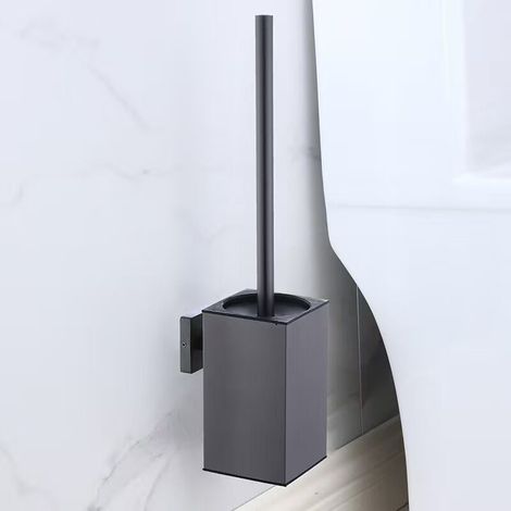 Brosse de toilette en acier inoxydable 304, kit de brosse WC avec montage mural et support pour brosse de toilette (Gris Carré) (1/5)