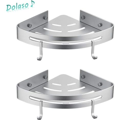 Étagère de douche d'angle, aucun perçage requis Étagère de douche adhésive à montage mural en aluminium (triangle, 2 pièces) (1/4)