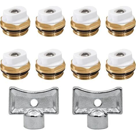 Pair Lot de 8 valves de purge de radiateur en laiton 1/2\" avec 2 clés de purge - Valve de chauffage manuelle - Buse d'échappement (1/5)