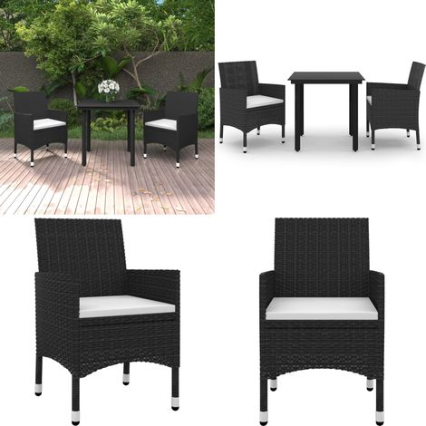 3-tlg. Garten-Essgruppe mit Auflagen Poly Rattan und Glas - Gartenmöbel - Gartenstuhl (1/5)