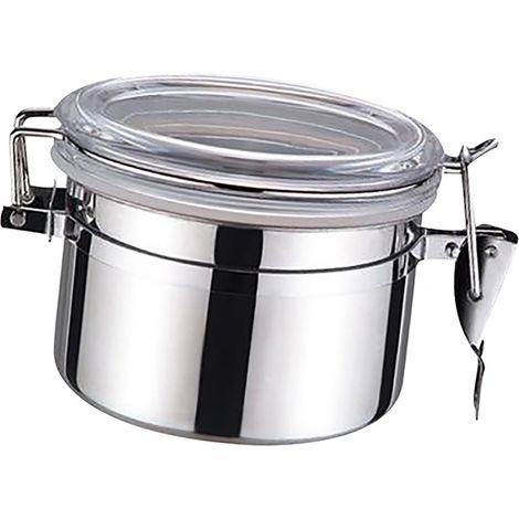 Boîte hermétique pour aliments - Contenant alimentaire de cuisine en acier inoxydable 850ml avec fermeture transparente - Stockage pour café, thé, farine, sucre, céréales (12.5cm diamètre) (1/3)