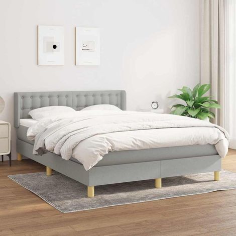 Cama box spring con colchón tela gris claro 140x190 cm (1/5)
