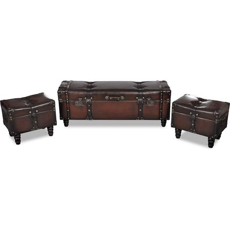 Lot de 3 Banc Coffre de rangement - Banquette Pouf Marron BV406699 - BonneVie (1/5)