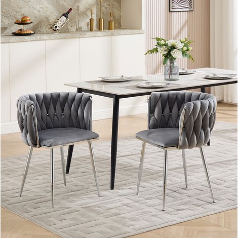 Silla de comedor de tela gris, set de 2, estructura metálica, HAVRYA (1/5)