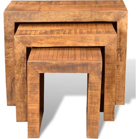 Maison Exclusive - Table gigogne 3 pcs Bois massif de manguier (1/5)