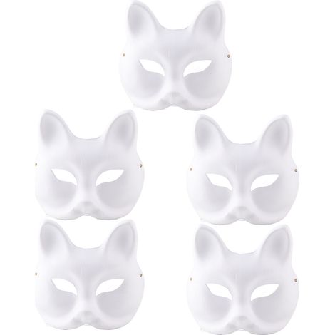 Lot de 5 masques blancs adultes vierges à dessiner DIY pour déguisement Halloween, accessoire fête (visage de chat) (1/5)