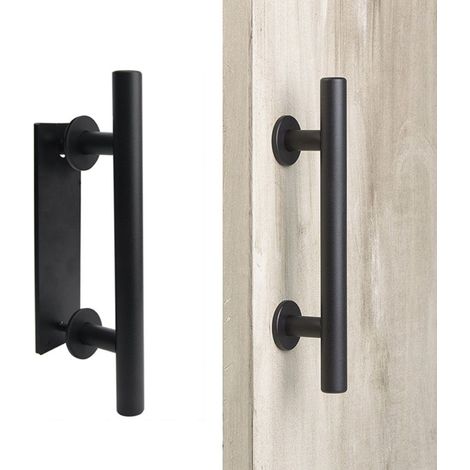 Poignée de porte coulissante noire, poignée de porte de grange, 30 cm, double face, poignée de cuisine, finition mate, convient aux portes coulissantes et aux portes en bois. (1/4)
