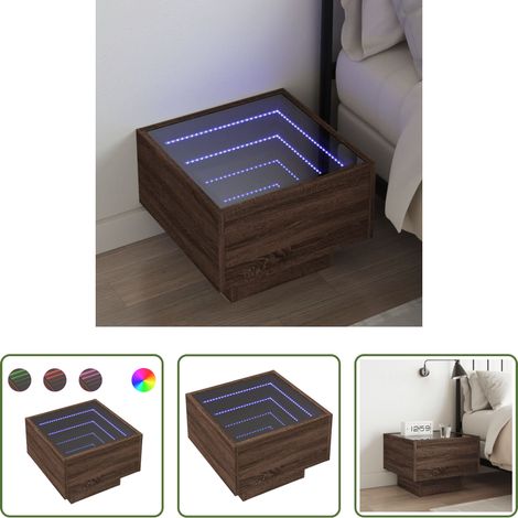 Miroir LED - Table de chevet avec LED infini chêne marron 40x40x30 cm (1/5)