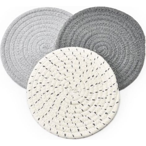 Lot de 3 dessous de plat en coton tissé, antidérapants et élégants, pour la cuisson et la pâtisserie. Gris. (1/5)