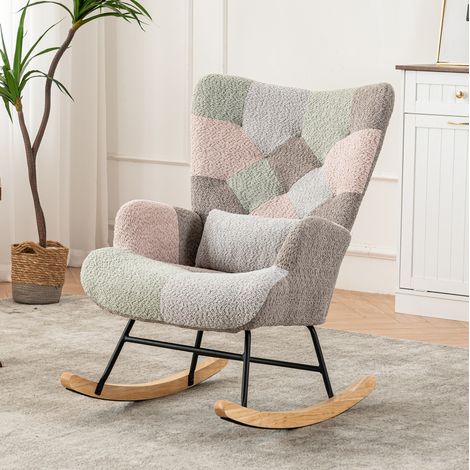 Poltrona a dondolo multicolore 83x68x91 cm con poggiapiedi, struttura in legno e metallo MEUBLIV (1/5)