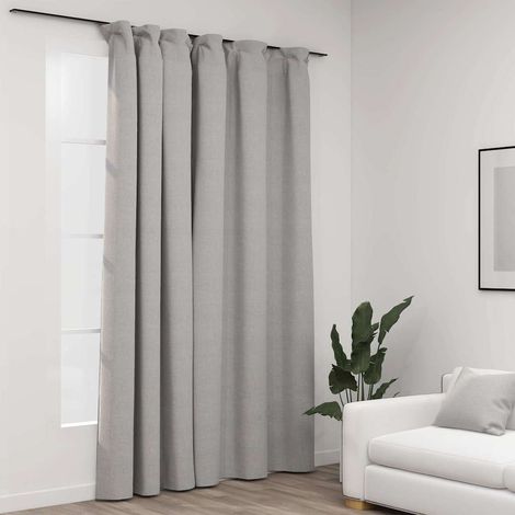 Rideau occultant d'aspect de lin avec crochets Gris 290x245 cm (1/5)