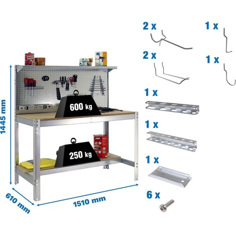 Simonrack Industrieller Arbeitstisch Holz und Galva 144,5 cm