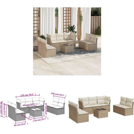 8-tlg. Garten-Sofagarnitur mit Kissen Beige Poly Rattan - Gartenmöbel Set - PE-Rattan Möbel - Outdoor Sofa - Esstisch - Lounge Set - Home & Living (1/3)