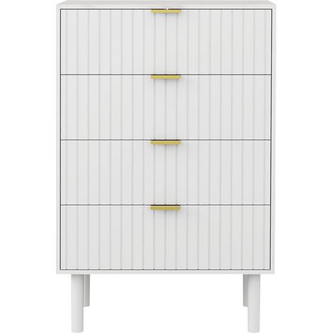 Kommode mit 4 Schubladen, weiß, 60cm breit, Marmoroptik-Oberseite, schmal (1/5)
