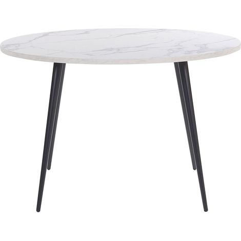 Tavolo da Pranzo Tondo con Piano Effetto Marmo Gambe in Metallo Nero 120 cm Odeon