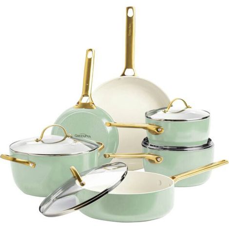 GreenPan CC008489-001 Padova Reserve Set di pentole e padelle 10 pezzi con rivestimento ceramico Thermolon senza PFAS colore Verde pastello
