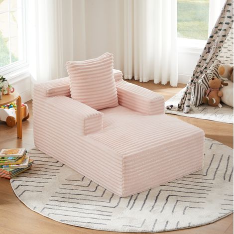 Divano chaise longue in corduroy, senza montaggio, imbottitura confortevole, rosa (1/5)